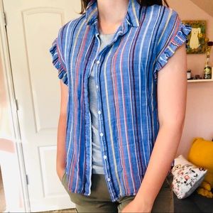 Blue fitted shirt with flutter sleeves